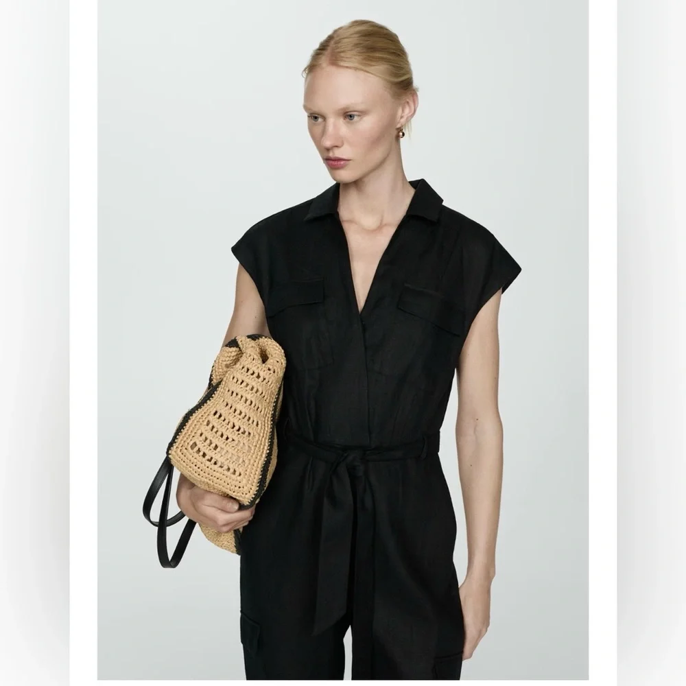 NWT Mango CARGO-STYLE LINEN JUMPSUIT size small